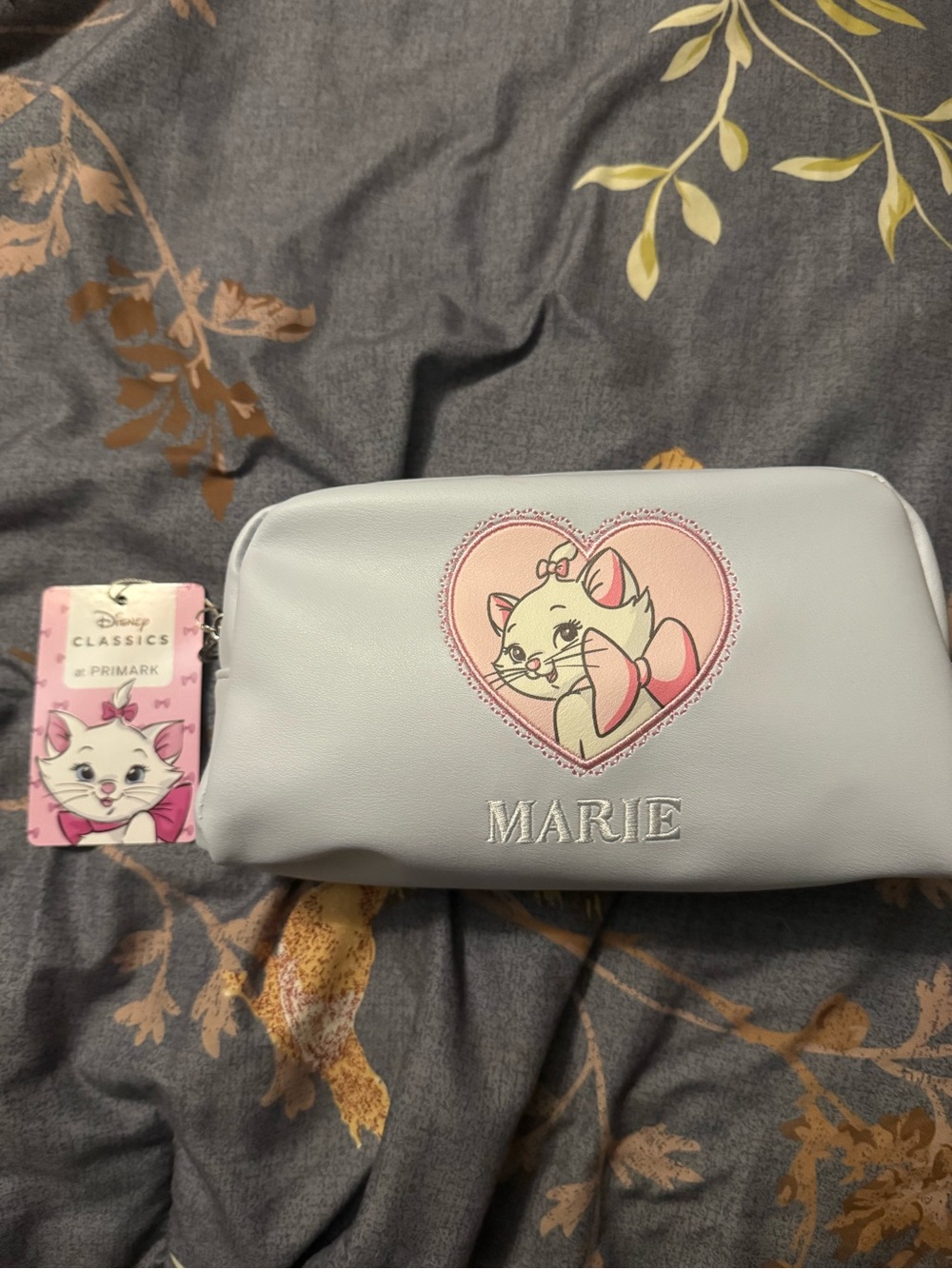 Primark Marie Cosmetic Pouch - Light Blue with Pink Heart